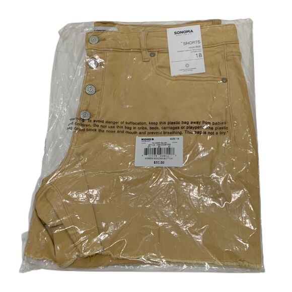 SONOMA WOMEN 18 GOLDEN YELLOW HIGH RISE BUTTON FLY RAW HEM DENIM SHORTS. - Picture 10 of 12